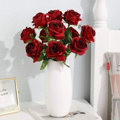 10 Pi��ces Artificielle Roses De Faux Bouquets Floraux Pour La D��coration De Mariage Maison D��coration De F��te D'anniversaire Jardin D��cor (Rouge Fonc�� - Roses ��panouies) 7 10 Pi��ces Artificielle Roses De Faux Bouquets Floraux Pour La D��coration De Mariage Maison D��coration De F��te D'anniversaire Jardin D��cor (Rouge Fonc�� - Roses ��panouies) – Image 5