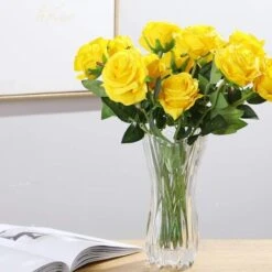 10 Pi��ces Artificielle Roses Fleurs De Faux Bouquets Floraux Pour La D��coration De Mariage Maison D��coration De F��te D'anniversaire Jardin D��cor ( Jaune - Roses ��panouies ) -Pas Cher Flore Calme Magasin 66977458 3