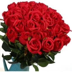 10 Pi��ces Artificielle Roses Fleurs De Faux Bouquets Floraux Pour La D��coration De Mariage Maison D��coration De F��te D'anniversaire Jardin D��cor ( Rouge)