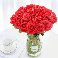 10 Pi��ces Artificielle Roses Fleurs De Faux Bouquets Floraux Pour La D��coration De Mariage Maison D��coration De F��te D'anniversaire Jardin D��cor ( Rouge) -Pas Cher Flore Calme Magasin 66977510 3