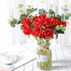 10 Pi��ces Artificielle Roses Fleurs De Faux Bouquets Floraux Pour La D��coration De Mariage Maison D��coration De F��te D'anniversaire Jardin D��cor ( Rouge) -Pas Cher Flore Calme Magasin 66977510 4