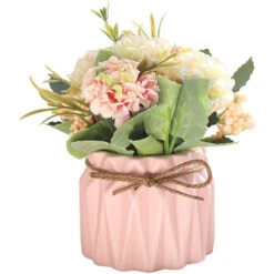YIDOMDE Fleur Artificielle Avec Pot Bouquet D'hortensias Artificiels Avec Vase En Céramique Pot De Fleurs Artificielles Salon Bureau Jardin Balcon Mariage Rose