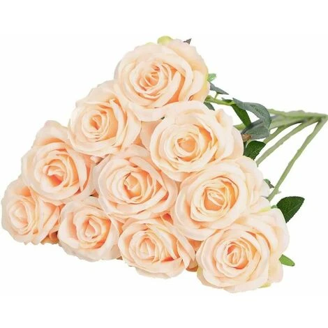 Artificiel Soie Rose Fleurs Tige Unique Une Fausse Rose Réaliste Pour Le Bouquet De Mariage Arrangements Floraux Décoration, 10pcs (Champagne) 3 Artificiel Soie Rose Fleurs Tige Unique Une Fausse Rose Réaliste Pour Le Bouquet De Mariage Arrangements Floraux Décoration, 10pcs (Champagne)