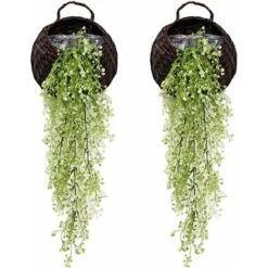 Plante Fleurie Artificielle， Lierre Vigne Plante Artificielle Intérieur Exterieur Fleur Artificielles Pour Décoration Murale Et Jardin-85cm Fontainebleau Lot De 2 Vert Blanc