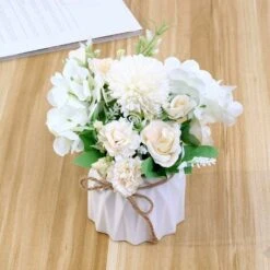 Fleurs Artificielles Avec Sans Vase, Fausse Arrangements Fleurs Roses Hortensia, Fausses Fleurs Plantes Artificielle Pour Décoration Maison, Table Mariage, Fenêtre, Salon, ChambreCoucher, Bureau - Bla -Pas Cher Flore Calme Magasin 79289799 4