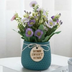Bonsaï Artificiel,Plante Artificielle En Pot De Marguerite ,Ornements Décoratifs Pour La Maison, Intérieur, Mariage Extérieur Et Intérieur, Bureau(Bleu)