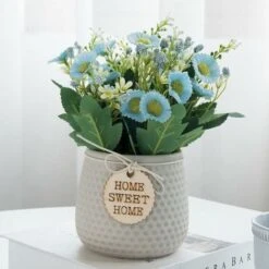 Bonsaï Artificiel,Plante Artificielle En Pot De Marguerite ,Ornements Décoratifs Pour La Maison, Intérieur, Mariage Extérieur Et Intérieur, Bureau(Gris)