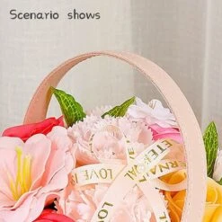 Fleur De Savon Boite, Bouquet De Fleurs En Savon Avec Panier, Rose Savon Artificielle, Beauté Éternelle, Créateur De Romance, Cadeau Créatif Pour Fête Des Mères Saint-Valentin (Rose) -Pas Cher Flore Calme Magasin 80957284 4