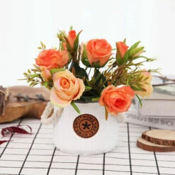 Fleurs Artificielles Avec Vase, Fausse Fleur Decoration Table, Fleurs Artificielles Bonsaï, Exquise Bouquet De Fleurs En Soie Pour Maison Bureau Bureau Cuisine Mariage Décoration A