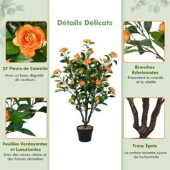 COSTWAY Plante Artificielle En Pot 100CM/Fausse Camélia 37 Têtes Avec Galets De Fleurs De Pluie-Résistantes Aux UV/Décoration Réaliste Et Moderne Pour Salon Balcon Chambre Bureau -Pas Cher Flore Calme Magasin 83170600 3