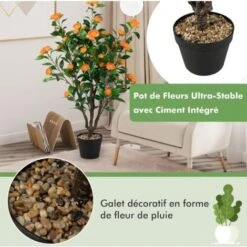 COSTWAY Plante Artificielle En Pot 100CM/Fausse Camélia 37 Têtes Avec Galets De Fleurs De Pluie-Résistantes Aux UV/Décoration Réaliste Et Moderne Pour Salon Balcon Chambre Bureau -Pas Cher Flore Calme Magasin 83170600 4