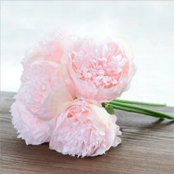 SVKBJROY 1 Bouquets De Pivoines Artificielles, 5 Têtes De Pivoine En Soie Fausse Fleur Pour La Décoration De Rebord De Fenêtre D'hôtel De Bureau à Domicile De Mariage, Rose Clair