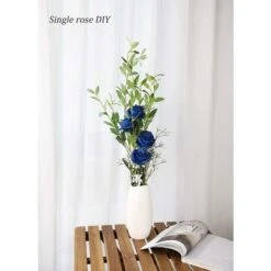 Lot De 10 Roses Artificielles En Soie Pour Décoration D'intérieur Bleu -Pas Cher Flore Calme Magasin 83693969 2