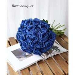 Lot De 10 Roses Artificielles En Soie Pour Décoration D'intérieur Bleu -Pas Cher Flore Calme Magasin 83693969 3