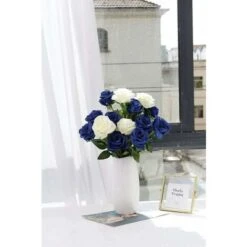 Lot De 10 Roses Artificielles En Soie Pour Décoration D'intérieur Bleu -Pas Cher Flore Calme Magasin 83693969 4