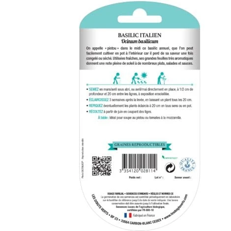 Graines Basilic Italien BIO Les Doigts Verts 3 Graines Basilic Italien BIO Les Doigts Verts