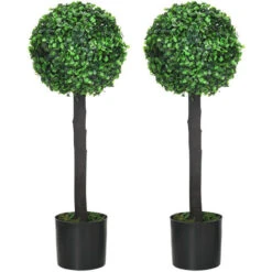 HOMCOM Lot De 2 Buis Artificiels Topiaires Artificielles En Forme De Boule Dim. Ø 20 X 60H Cm Pots Inclus