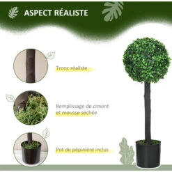 HOMCOM Lot De 2 Buis Artificiels Topiaires Artificielles En Forme De Boule Dim. Ø 20 X 60H Cm Pots Inclus -Pas Cher Flore Calme Magasin 83735143 4