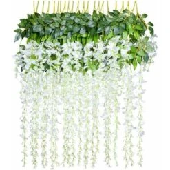 Fleurs Artificielles , Glycine Artificielle, Décoration D'intérieur, Chaque Brin Mesure 110 Cm De Long, Soie (blanc)