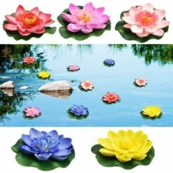 DHKLFA 5 Pièces Nénuphar Artificiel Nénuphar Flottant Nénuphar Plantes étang Rose 10cm Différentes Couleurs EVA Mousse Fleurs Fleur De Lotus Pour Aquarium Terrasse Jardin Piscine Jardin étan