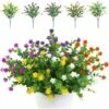 Lot De 5 Bouquets De Fleurs Artificielles, Plantes De Verdure Résistantes Aux UV Pour Extérieur,Intérieur,Balcon,Jardin,Bureau,Mariage,Fête Décor (Cinq Couleurs), -Pas Cher Flore Calme Magasin 87414035 1