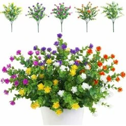 Lot De 5 Bouquets De Fleurs Artificielles, Plantes De Verdure Résistantes Aux UV Pour Extérieur,Intérieur,Balcon,Jardin,Bureau,Mariage,Fête Décor (Cinq Couleurs),