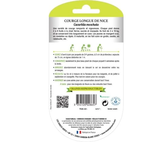 Graines Courge Longue De Nice BIO Les Doigts Verts 4 Graines Courge Longue De Nice BIO Les Doigts Verts – Image 2