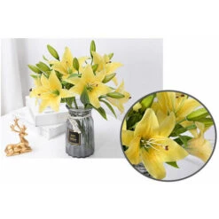 Simulation Mini Lily Handmade Fake Flower Home Ornement Jaune 2pcs -Pas Cher Flore Calme Magasin 93243003 4