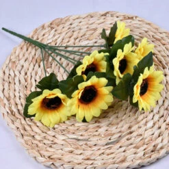 Petit Tournesol Décoration De La Maison Artificielle Fleur Artificielle Simulation De Tournesol 13 Têtes 2PCS -Pas Cher Flore Calme Magasin 93243125 3