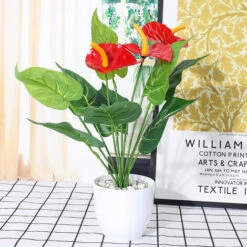 Plante De Simulation De Décoration De Maison De Fleur En Plastique Vert 12 Têtes 3 Anthurium De Fleur 2PCS -Pas Cher Flore Calme Magasin 93243334 3