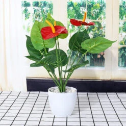 Plante De Simulation De Décoration De Maison De Fleur En Plastique Vert 12 Têtes 3 Anthurium De Fleur 2PCS -Pas Cher Flore Calme Magasin 93243334 5