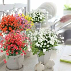 Plante Fleurie Artificielle　Plantes Et Fleurs Artificielles D'extérieur Résistantes Aux UV - Blanc 8PCS -Pas Cher Flore Calme Magasin 94301641 5