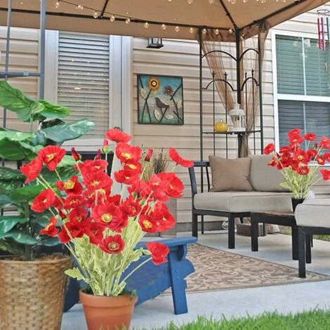 6PCS Fleur Artificielle Rouge Coquelicot Bouquet Fleur Artificielle En Soie Pour Déco Fête De Noël Vase Maison Table Hiver-60cm 5 6PCS Fleur Artificielle Rouge Coquelicot Bouquet Fleur Artificielle En Soie Pour Déco Fête De Noël Vase Maison Table Hiver-60cm – Image 3