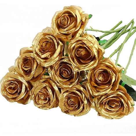 12 PCS Roses Artificielles, 50cm Seule Longue Tige Fausse Rose (Or) 3 12 PCS Roses Artificielles, 50cm Seule Longue Tige Fausse Rose (Or)