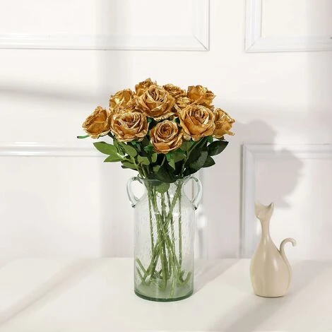 12 PCS Roses Artificielles, 50cm Seule Longue Tige Fausse Rose (Or) 5 12 PCS Roses Artificielles, 50cm Seule Longue Tige Fausse Rose (Or) â Image 3