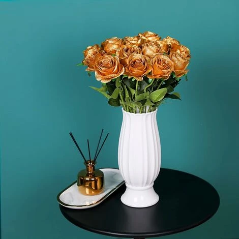 12 PCS Roses Artificielles, 50cm Seule Longue Tige Fausse Rose (Or) 7 12 PCS Roses Artificielles, 50cm Seule Longue Tige Fausse Rose (Or) â Image 5