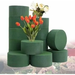Bloc De Mousse Florale 14 Pièces Bloc D'éponge De Fleur Ronde Mousse Verte Pour Fleurs Arrangement De Fleurs Mousse Bricolage Plateaux De Cylindre Humide Mousse Florale Pour Fleurs Artificielles Pour