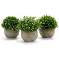 3Pcs Plantes D'intérieur Artificielles, Fausses Plantes En Plastique Avec Pots Gris Décoration De Gazon Artificiel En Plein Air Bureau De Mariage Table à Manger Jardin Nouveaux Cadeaux Pour La Maison