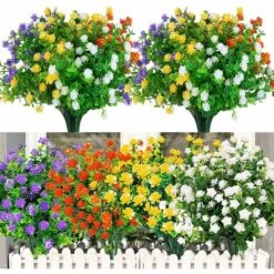 8 Bouquets Fleurs Artificielles Deco, 4 Couleurs UV Résistant Bouquet En Plastique Fleurs Buissons De Fleurs Plantes Suspendues Plantes Artificielles Pour Maison Balcon Jardin Extérieur