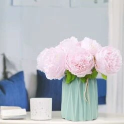2 Bouquets De Pivoines Artificielles, 5 Têtes De Pivoine En Soie Fausse Fleur Pour La Décoration De Rebord De Fenêtre D'hôtel De Bureau à Domicile De Mariage (Rose Clair) Pas De Vase -Pas Cher Flore Calme Magasin 98898897 4